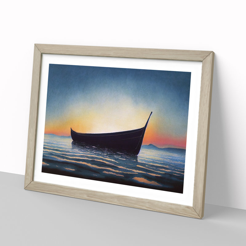 Boat At Sunrise - Single Picture Frame Painting, 25cm H x 34cm W x 2cm D, Oak Framed