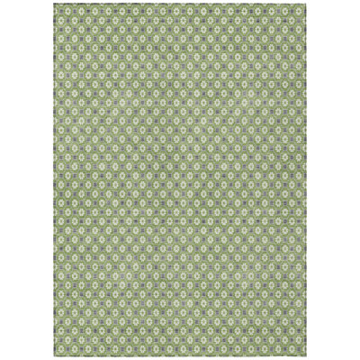 9' X 12' Green And Gray Floral Washable Indoor Outdoor Area Rug