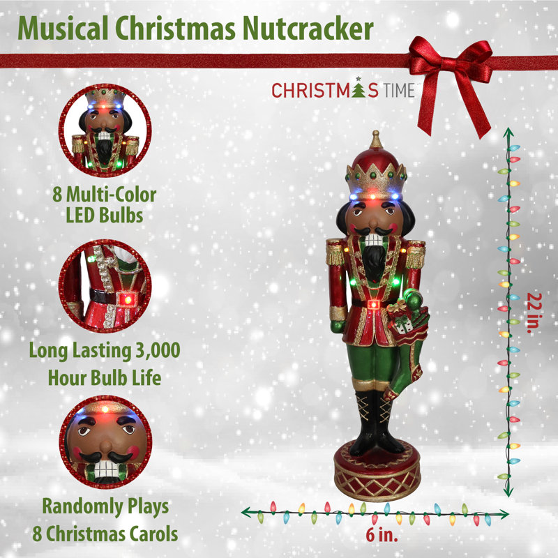 22-Inch Musical African American Nutcracker with LED Lights