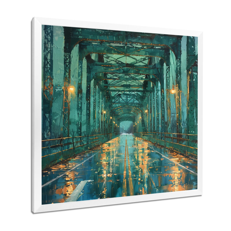 Décoration murale pont vert en acier et jaune Serenity, Toile encadrée blanche avec une seule photo