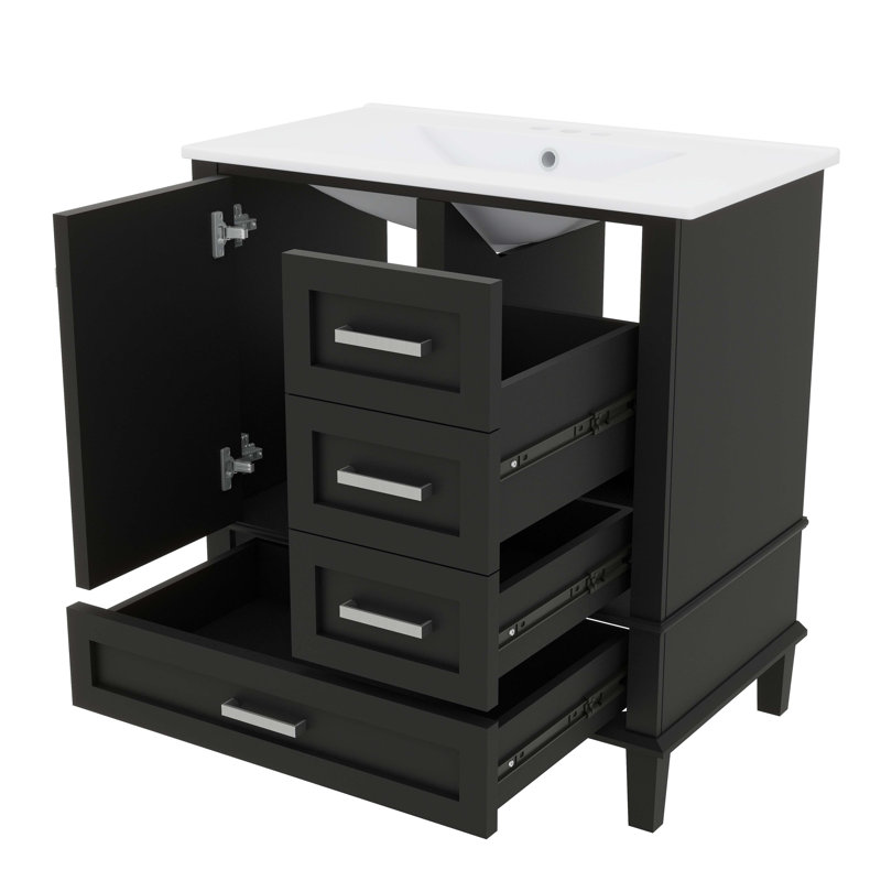 Ensemble de meuble-lavabo 30 po avec lavabo, porte à fermeture douce, armoire de salle de bain simple moderne en bois avec rangement, 3 tiroirs, structure en bois massif