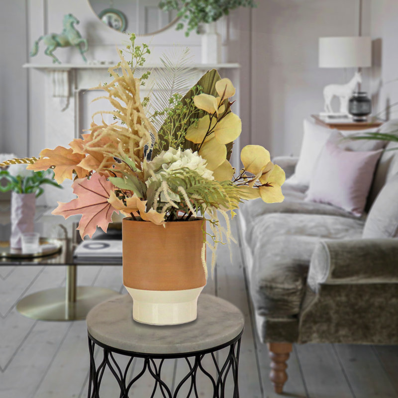 32" Green and Beige Artificial Palm and Fern in Ceramic Pot