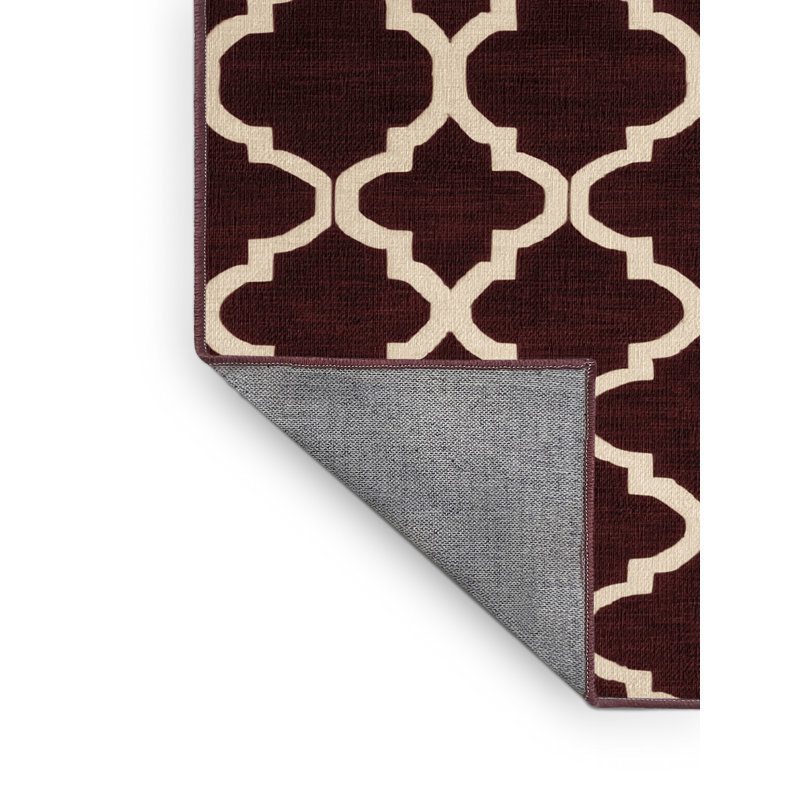 Machine Washable Trellis Red Area Rug, Runner 2' x 4'