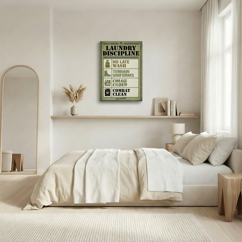Tableau mural sur toile de style militaire « Discipline du linge » (1 pièce) pour la décoration de la maison ou du bureau