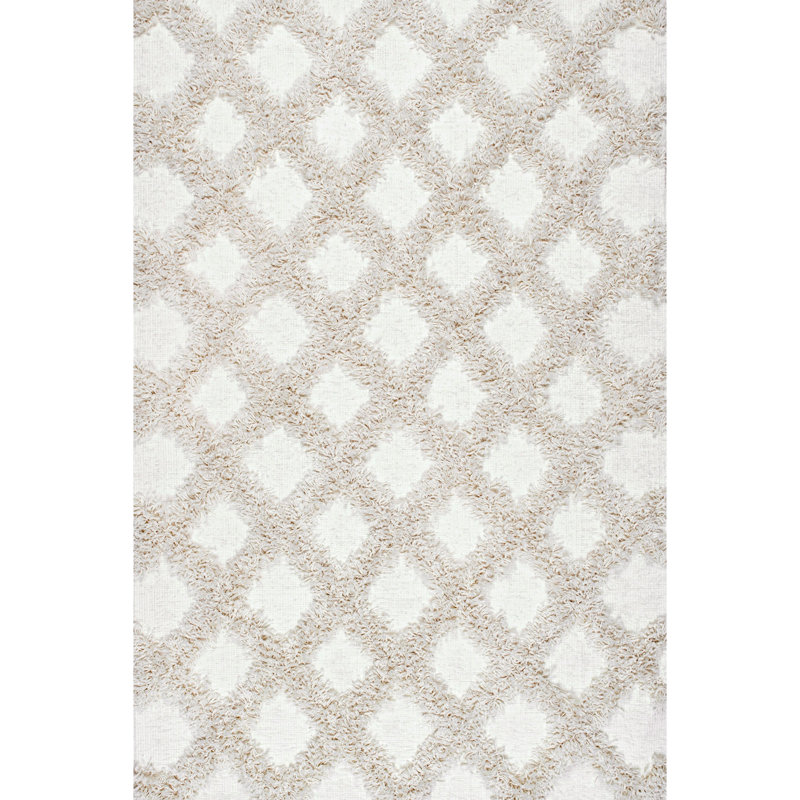 Kaliyanei Diamond Trellis Power Loom Performance Shag Cream Rug, Rectangle 3' x 4'