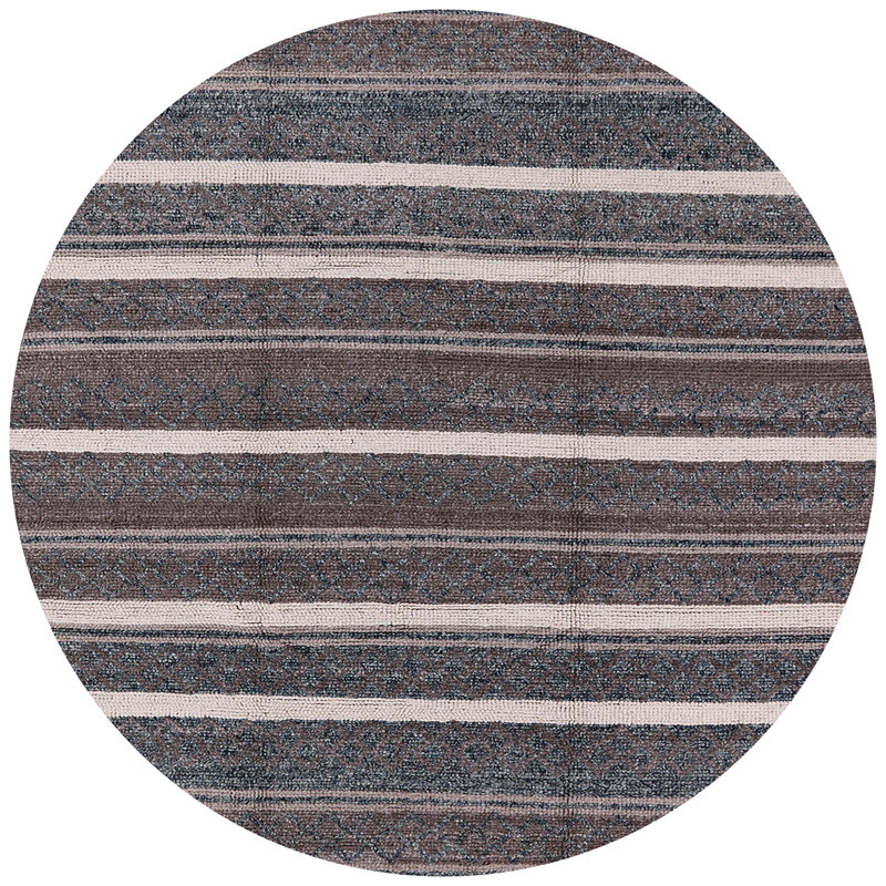 Tapis gris à rayures Ellijay, Rond 8 pi