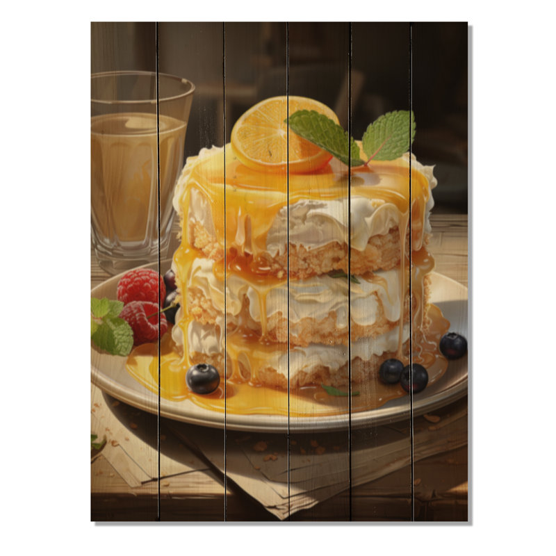 Jaune gâteau au fromage de luxe - Impression sur bois de pin naturel, H 32 po x l 24 po x P 0,78 po