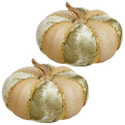 Velvet Pumpkin, Sage/Gold, Set Of 2 -11.5 X 8.5 Inches