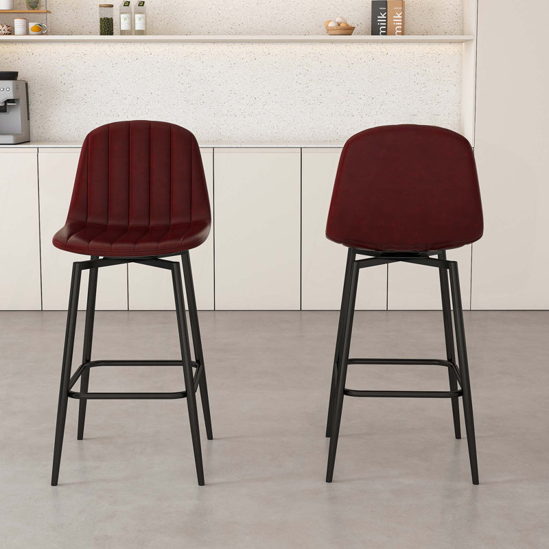 Modern PU Upholstered Swivel Bar Stools With Back Support & Metal Legs(Set Of 2)