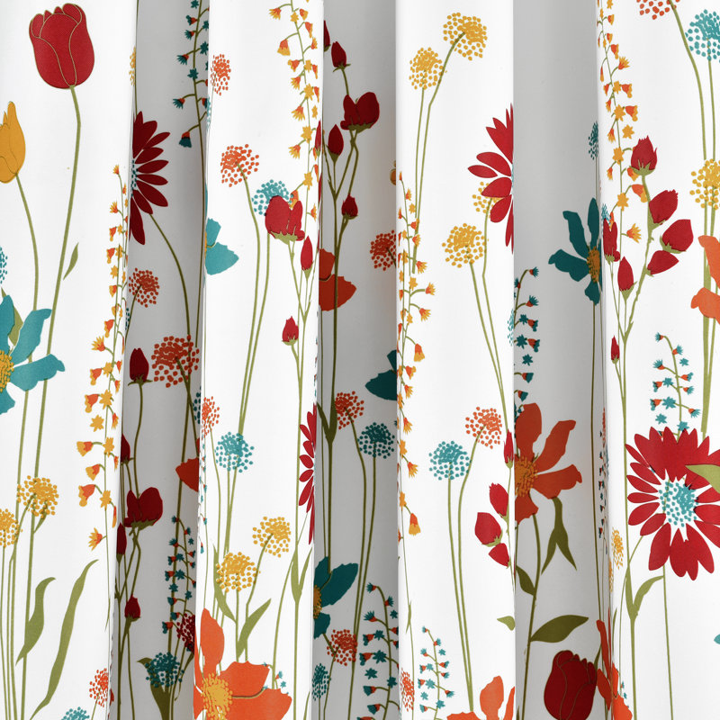 Clarissa Floral Turquoise Tangerine Polyester Blackout Curtain Panels