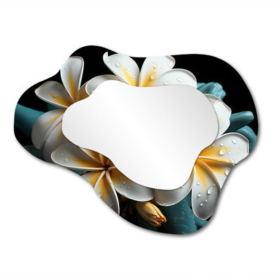 Bernstein Plumeria Charming Elegance II - Plumeria Cloud Decorative Mirror, Traditional Asymmetrical Wall Mirror, Printed Metal Art
