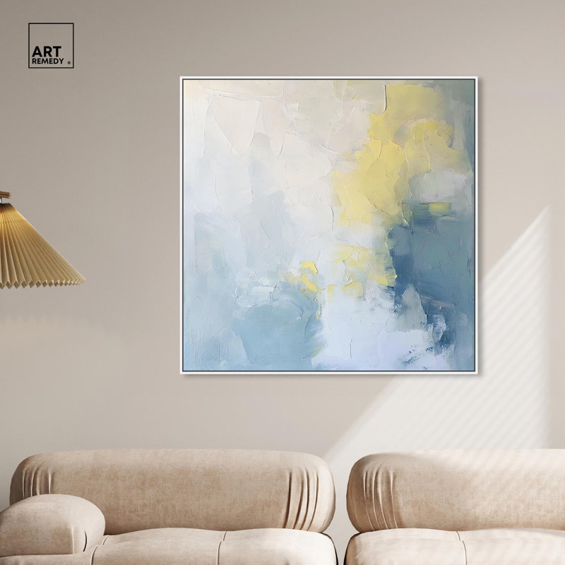 «Earth and Ether» par Minimal Art abstrait, H 41 po x l 41 po x P 1,8 po, Cadre flottant blanc