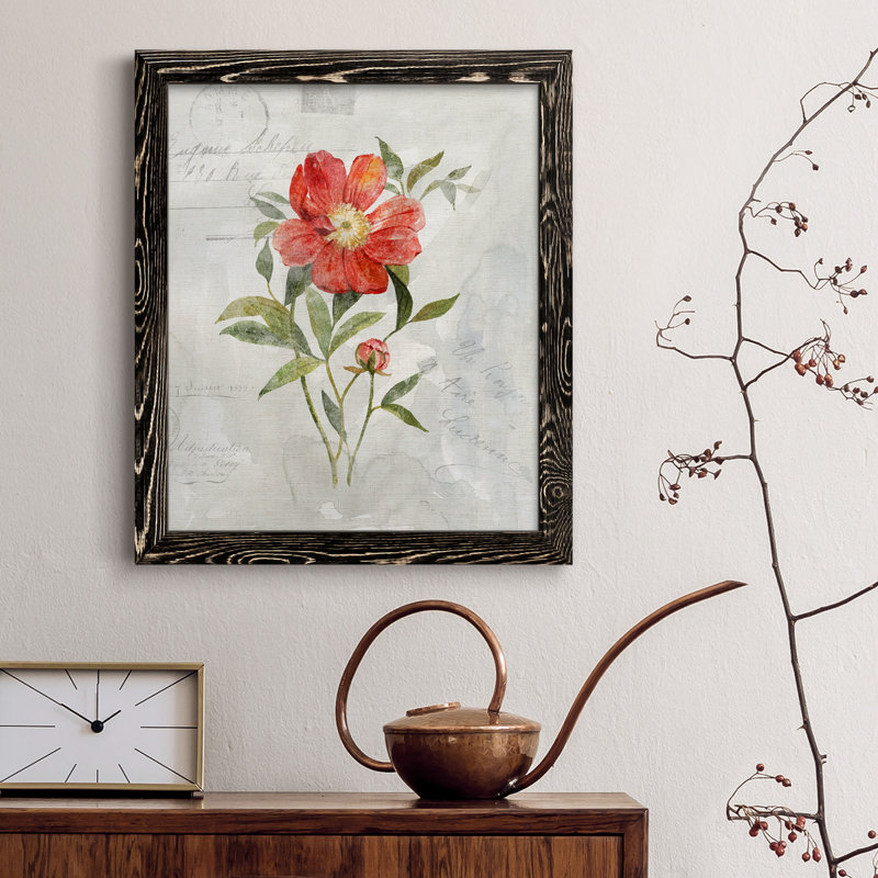 Lin pivoine - peinture sur toile encadrée, H 37,5 po x l 27,5 po x P 1,5 po, Noir
