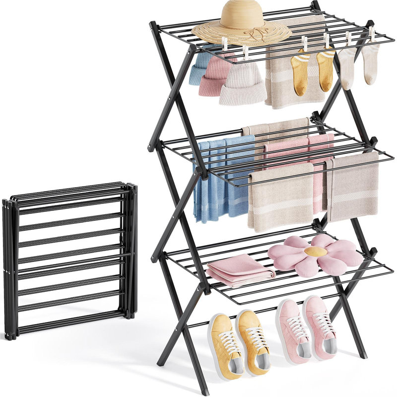 Metal Folding Clothes Drying Rack,Large Capacity Laundry Drying Rack,Drying Rack,Laundry Hanging Rack,Laundry Rack, Black