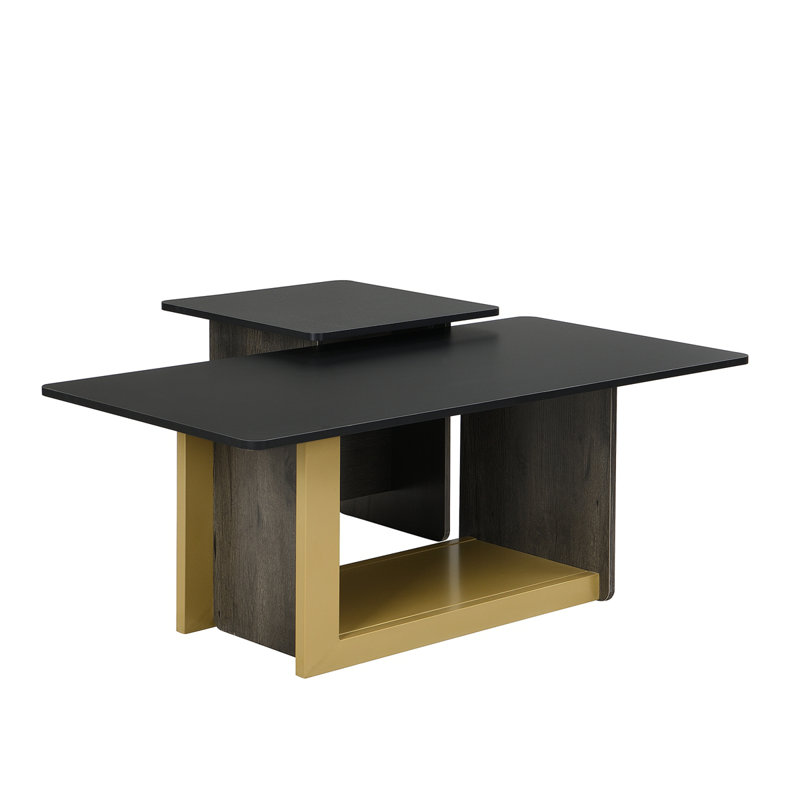 2 Piece Coffee Table End Table, Black