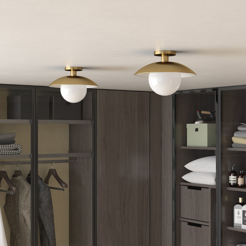 Robin Glass Semi Flush Mount, Brass