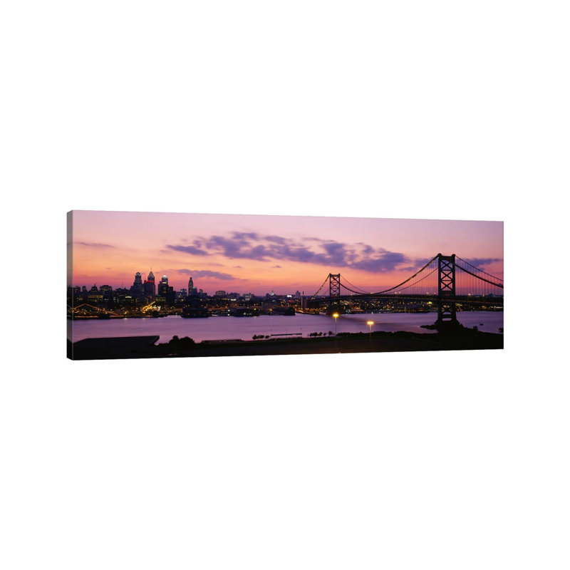Bridge Across A River, Ben Franklin Bridge, Philadelphia, Pennsylvania, USA - Wrapped Canvas Panoramic Print