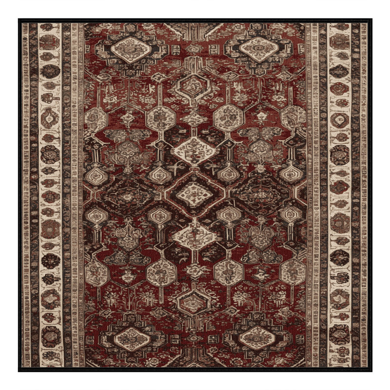 Tapis persan noir lavable à la machine, Carré 4 pi
