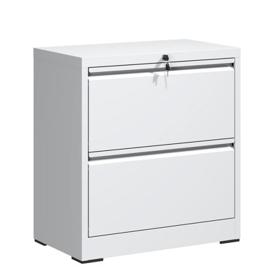 Metal 2 Drawer Lateral Filing Cabinet For Office, Rust - , Easy To Assemble, Bearing Rails White File With Lock, Steel, Silent Glide, Interlock System