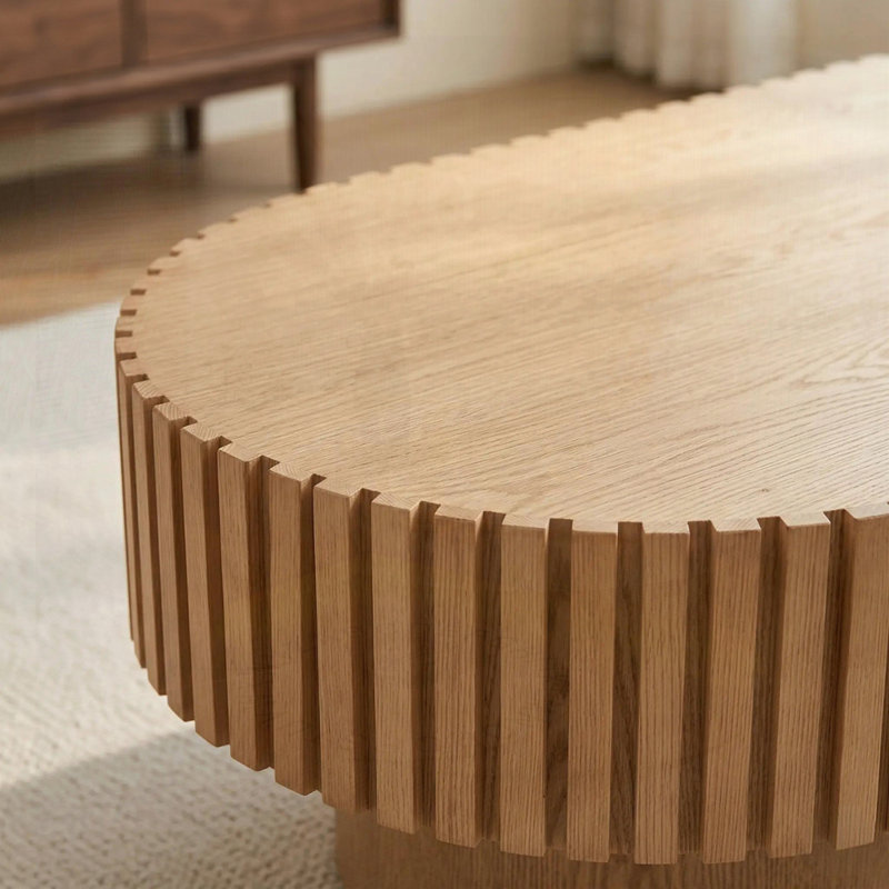 Table basse cannelée Mid Mid Century, Noyer