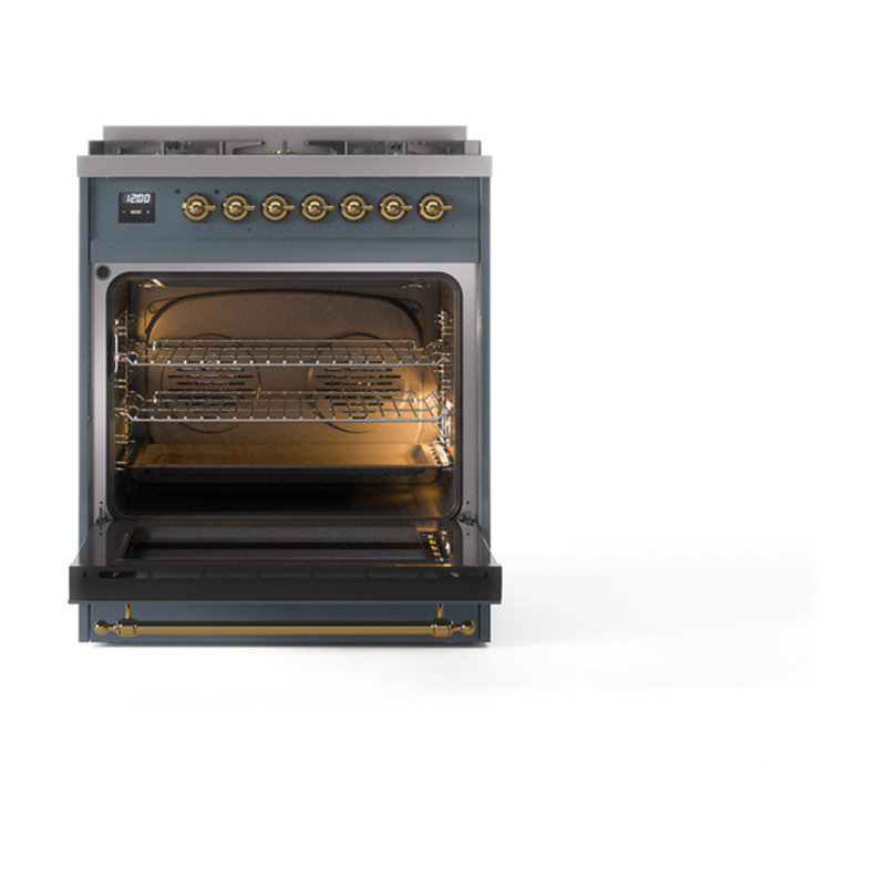 ILVE Nostalgie II Noblesse 30 in Dual Fuel Range, Blue Gray/Brass, Liquid Propane