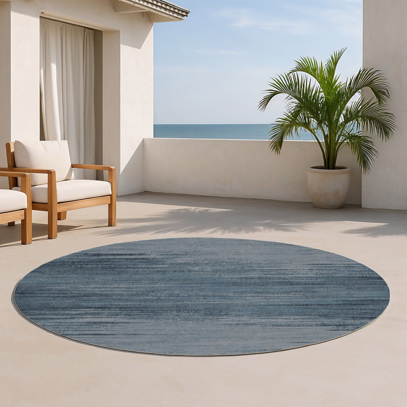 Abstract Gray Indoor and Outdoor Area Rug, Round 5'