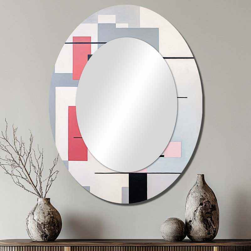 Décoration de miroir rose ovale rose - Sérénité géométrique, 40 po x 30 po