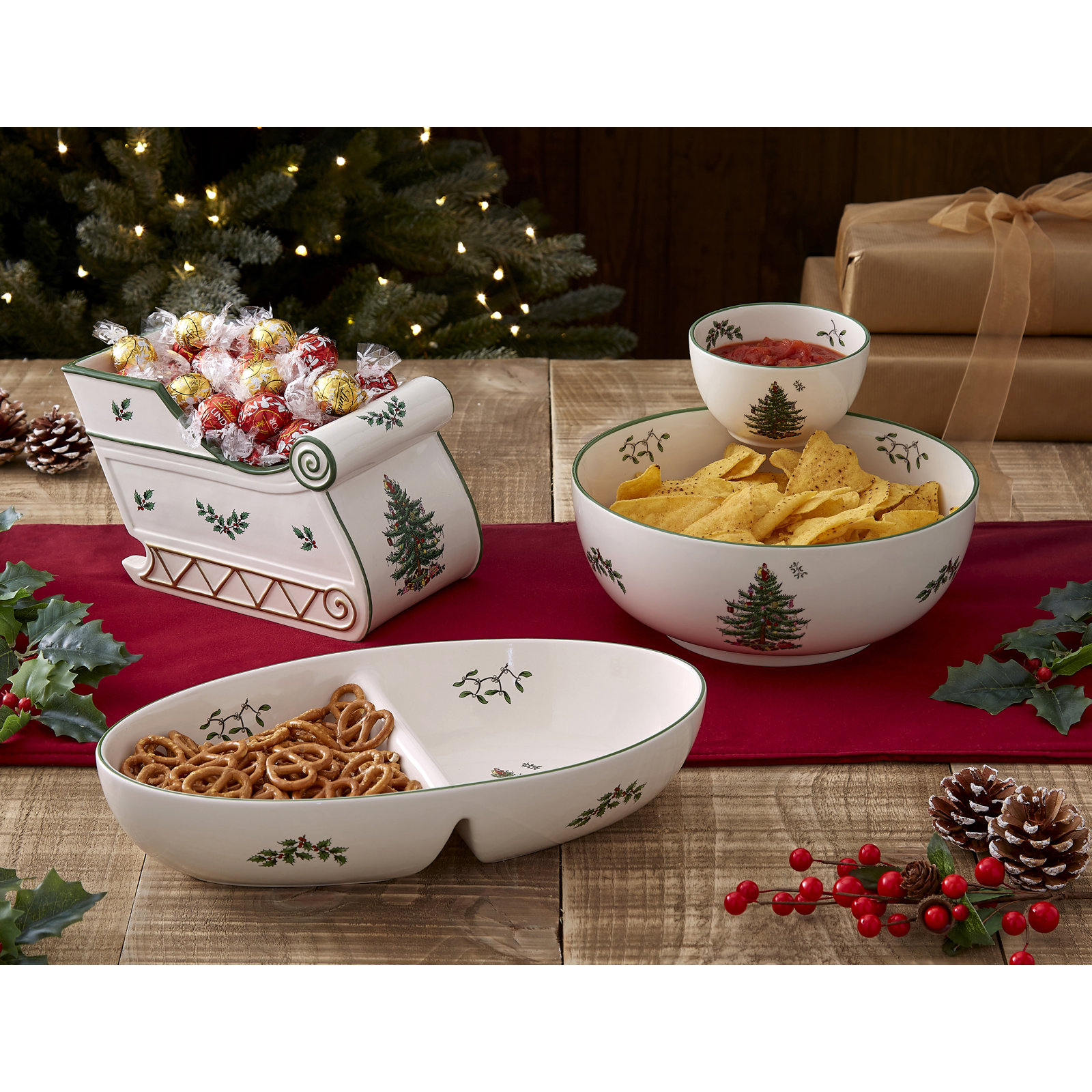 Christmas Tree Sleigh Centerpiece Decor