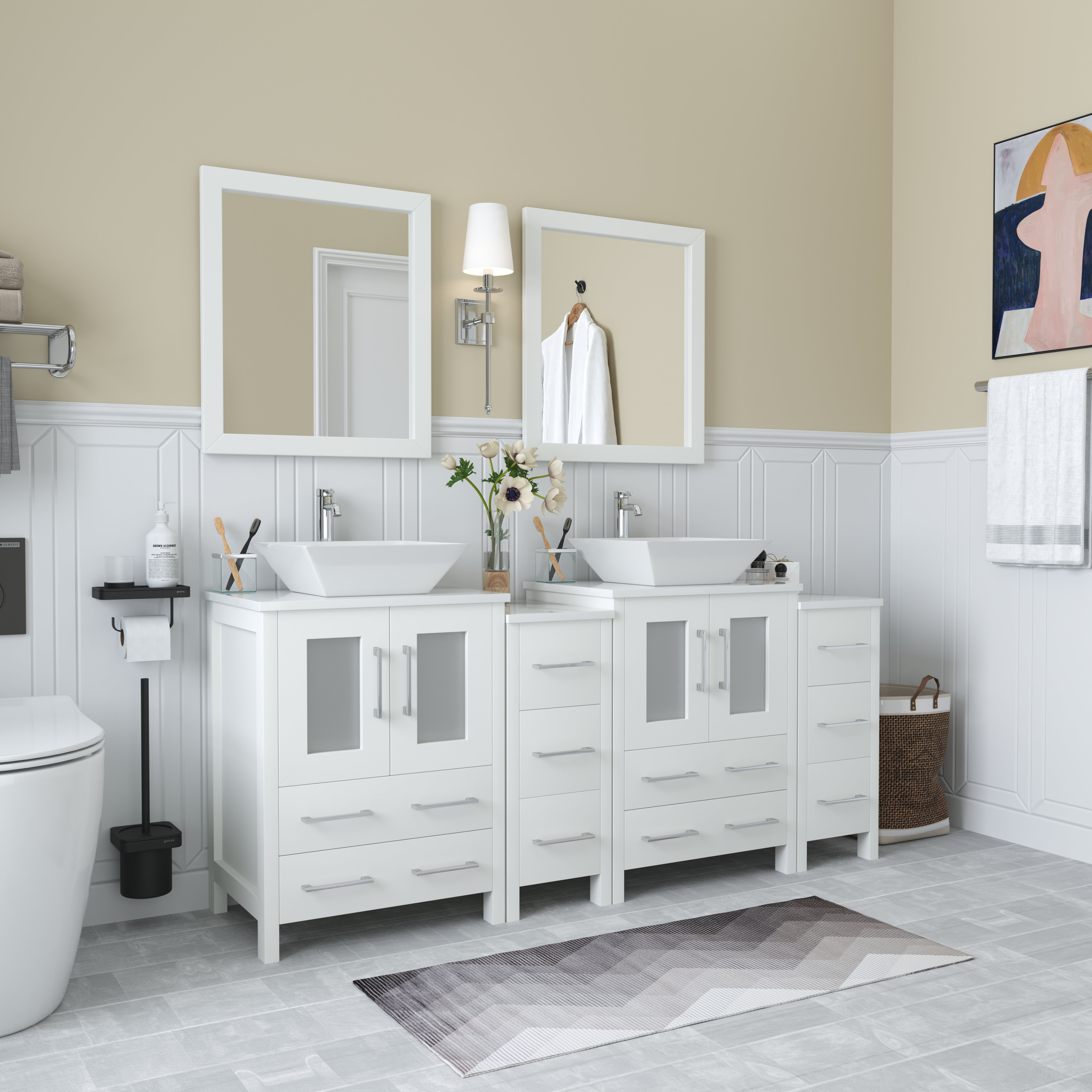 Annaline 72'' Free-standing Double Bathroom Vanity with Engineered Stone  Vanity Top