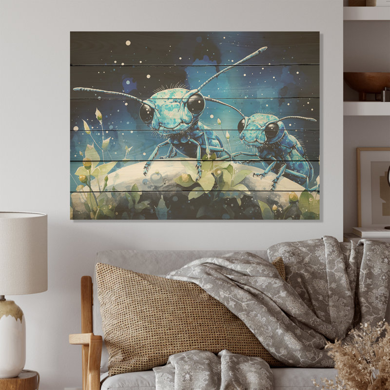 Enchanted Minions Blue Ants - fourmis, art mural sur bois de pin naturel, H 30 po x l 40 po