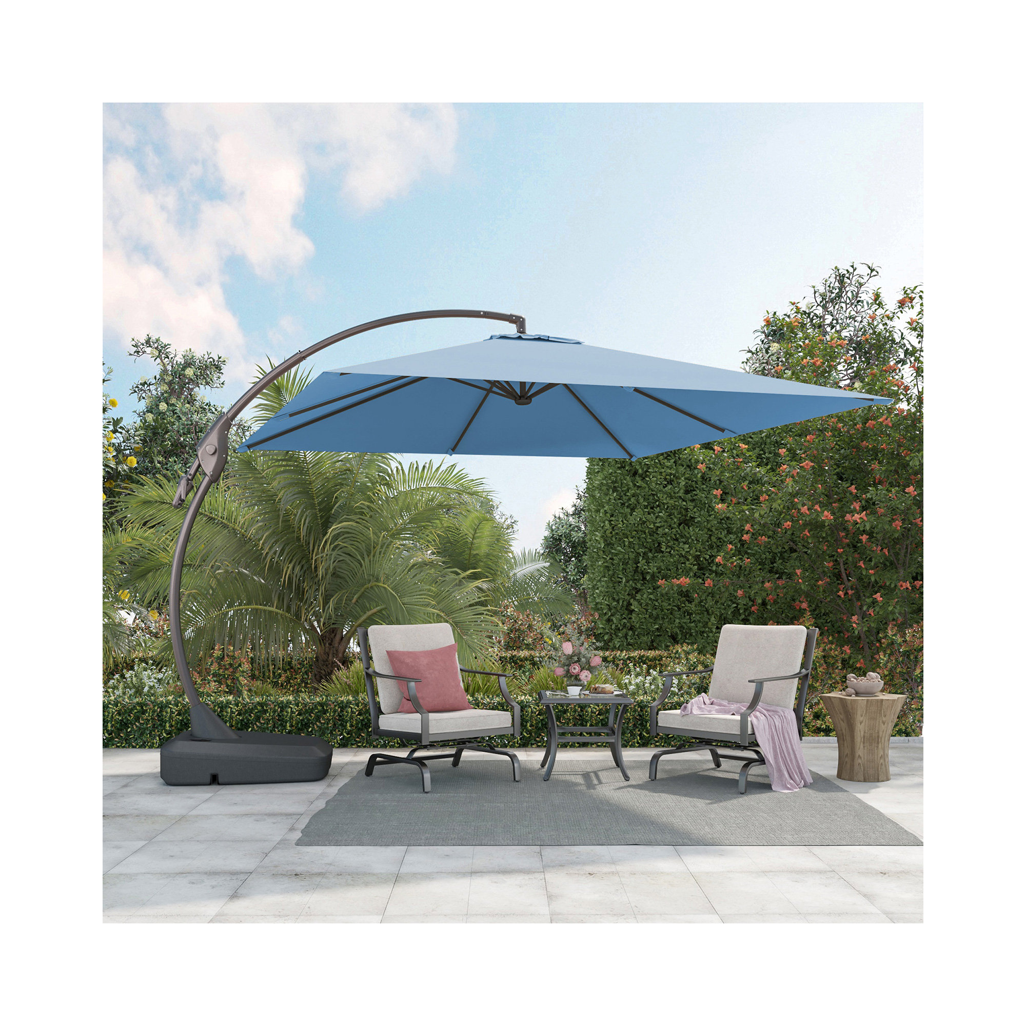 Desiree 9'10" Square Cantilever Sunbrella Umbrella, Canvas Sapphire Blue