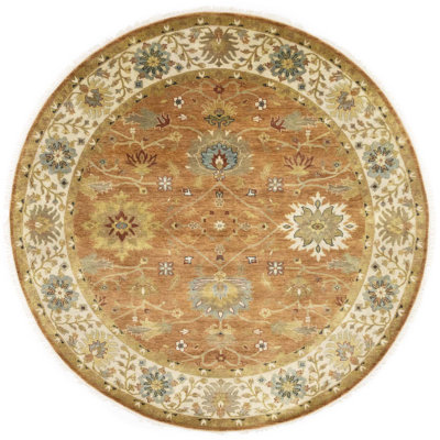 Rust Orange Floral Handmade 8x8 Chobi Oriental Round Rug
