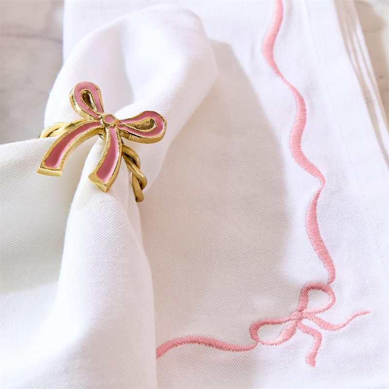 Ensemble de 4 serviettes de table en coton brodées Bow-tty, lavables à la machine 20 po x 20 po - blanc
