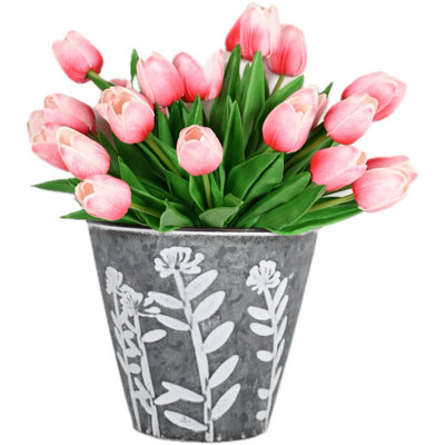 Arrangement floral tulipe artificielle de ferme avec seau en métal, fausse fleur rustique à longue tige pour centres de table de salle à manger