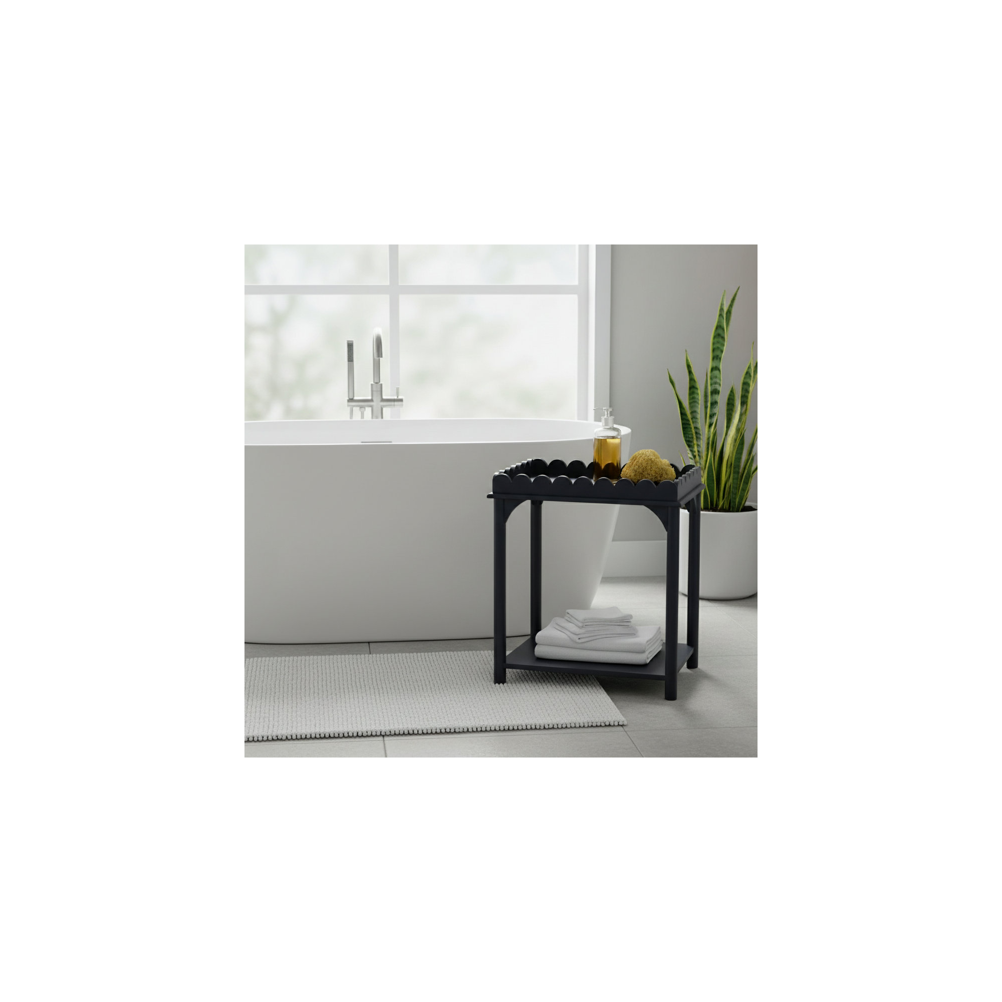 Madeline Scalloped Rectangle Side Table, Navy Blue