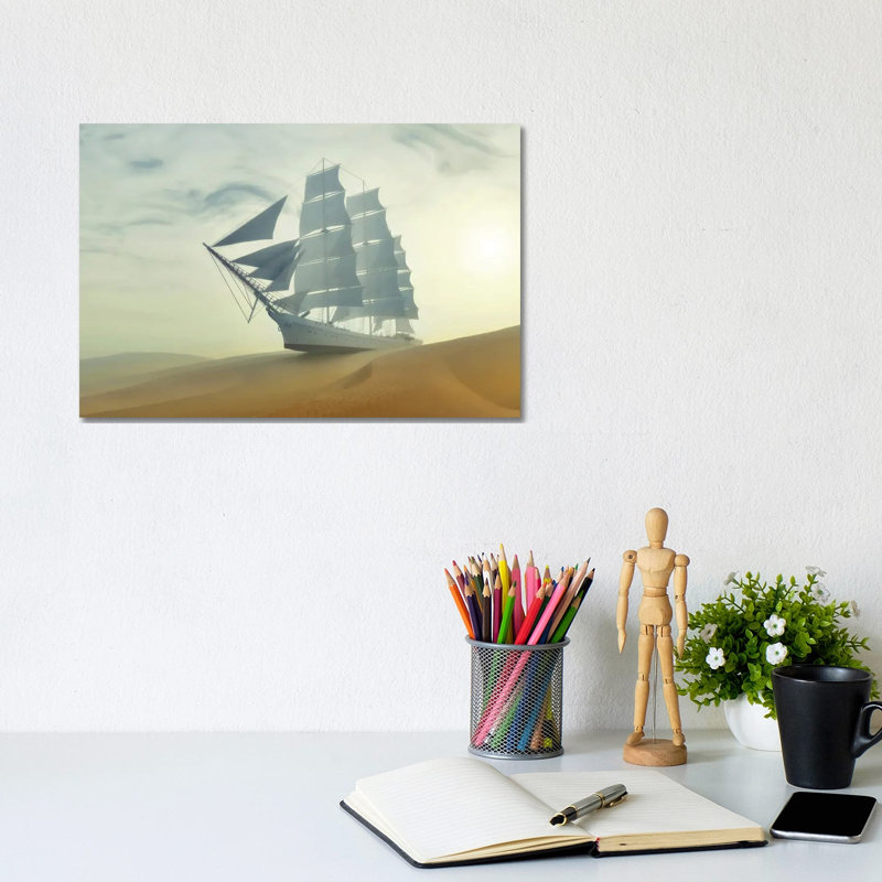 Sailboat In The Desert by Mike Kiev - Wrapped Canvas Painting, 20.32 cm H x 30.48 cm W