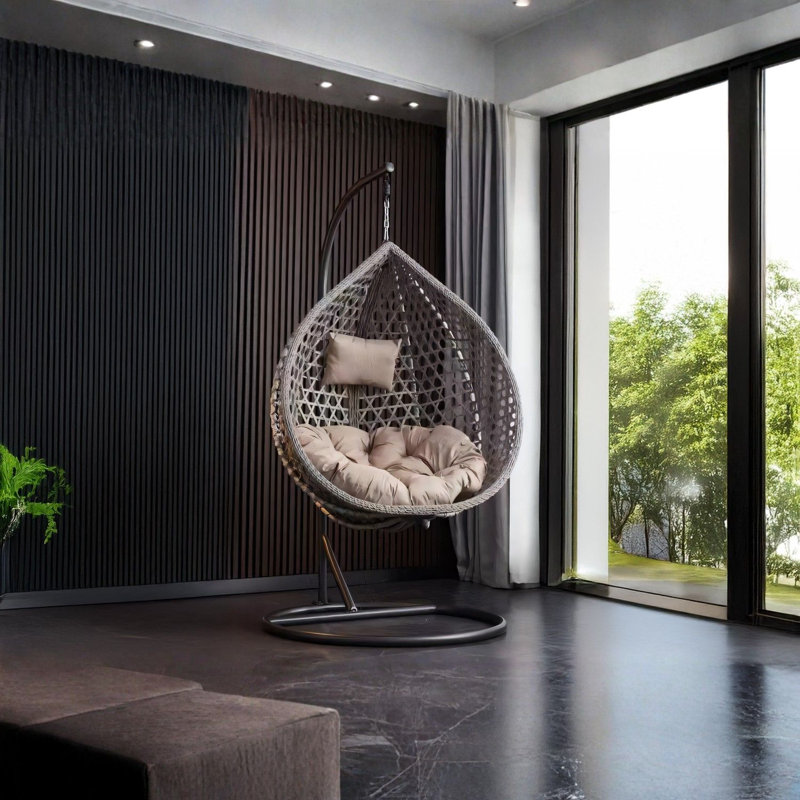 Fauteuil à œufs suspendu en rotin pour l'extérieur (gris), Gris