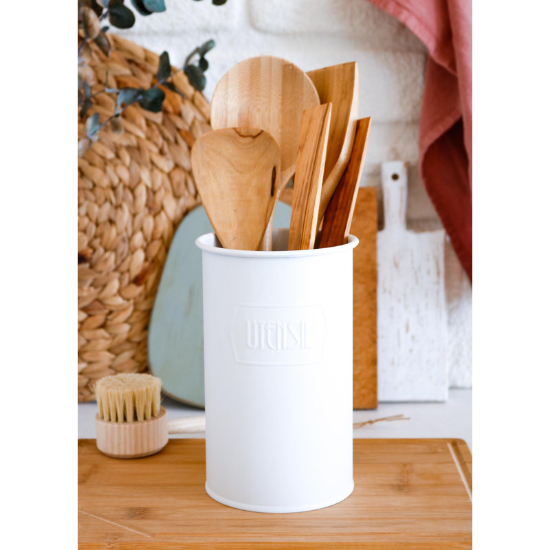 Metal Utensil Crock, Matte White