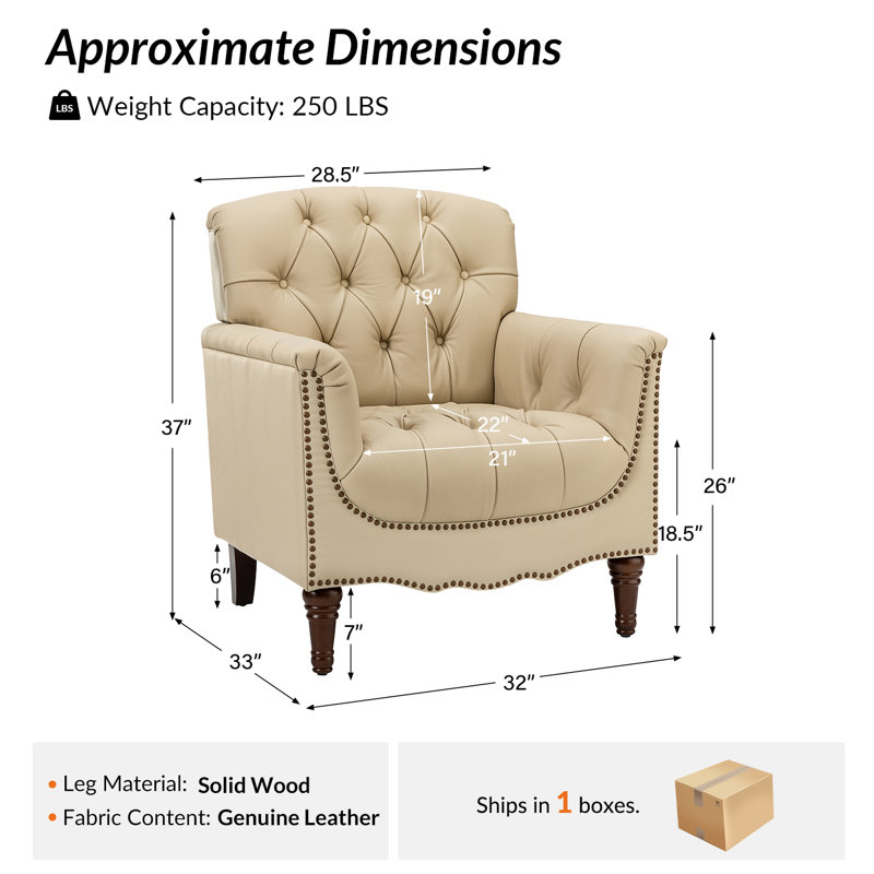 Fauteuil en cuir capitonné Annja, Cuir véritable beige caillou