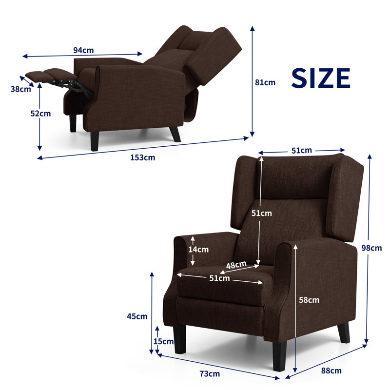 Angelah 73cm Wide Wing Chair Recliner, Brown Polyester Blend