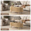 Table basse ovale à plateau relevable de 42,5 po avec rangement, table centrale en chêne de style Mid-Century avec panneau cannelé, pieds en bois massif et compartiment caché pour le salon-1425173870