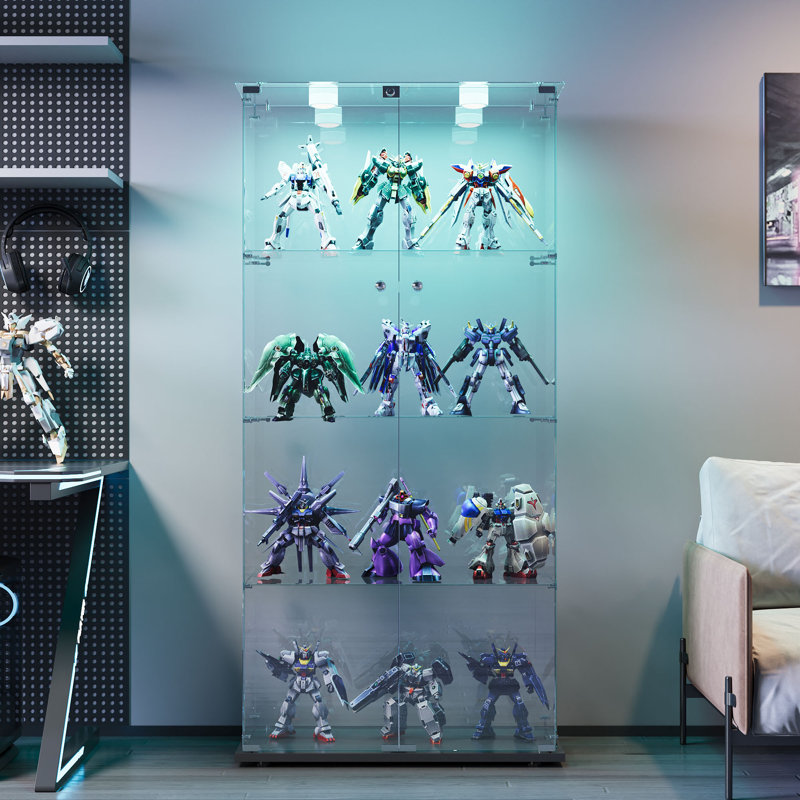 Frihart LED Glass Display Cabinet with Lockable Door, Curio Display Case for Collectibles, Books, Figurines and Home Décor