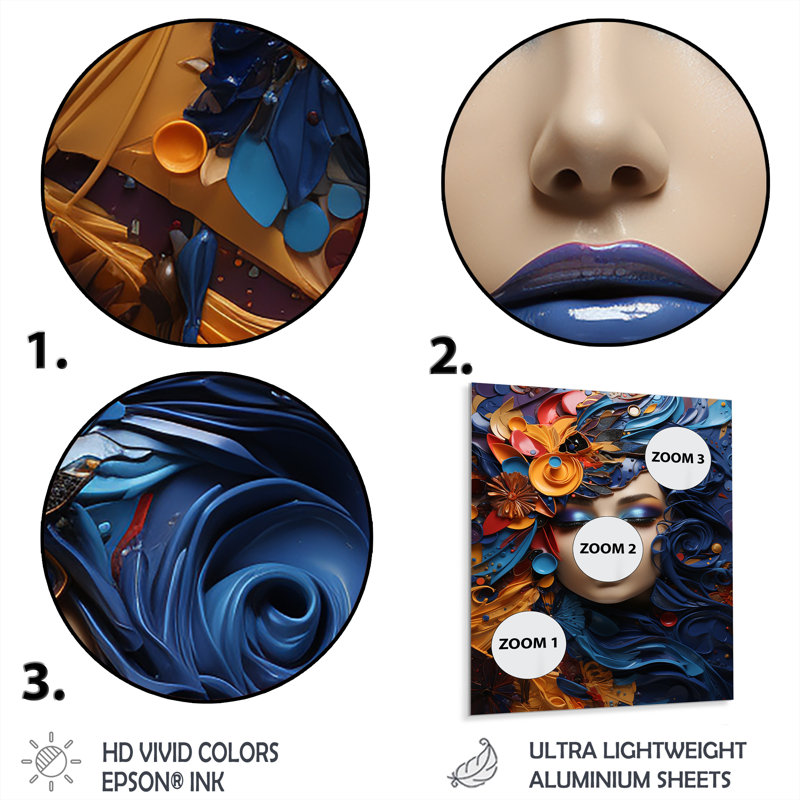 «Glam Harmonious Cubist Woman Portrait III», reproduction d'art en métal, H 40 po x l 30 po x P 1 po