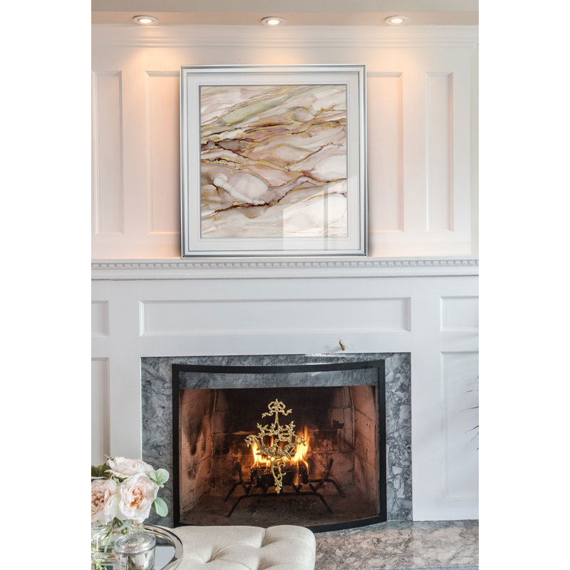 " Graceful Marble I ", 17.5" H x 17.5" W x 1.5" D, Silver Framed