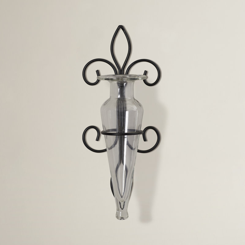Amphora Vase on Fleur de Lis Sconce, Clear/Black