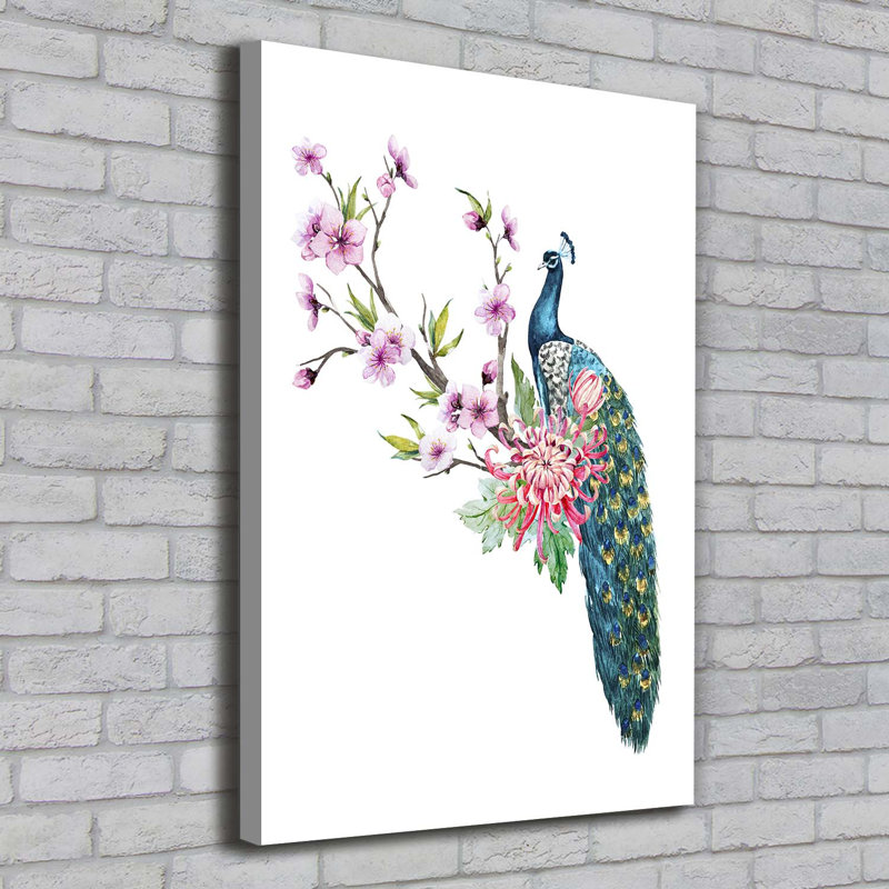 Peacock And Flowers - Wrapped Canvas Print