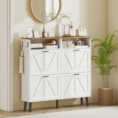Armoire de rangement pour chaussures avec 4 tiroirs rabattables, armoire à chaussures étroite, blanc