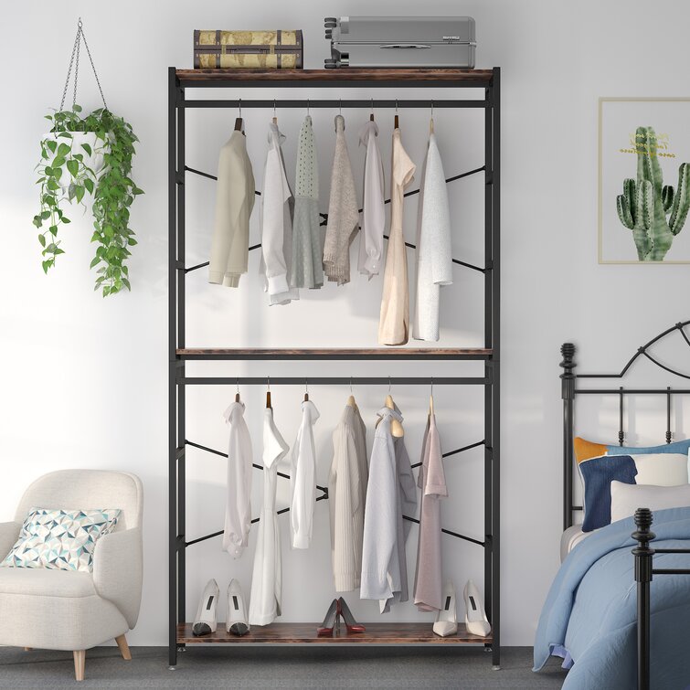 Freestanding Closet Organizer, 86 Garment Rack with Shelves & Hanging  RodsWhite