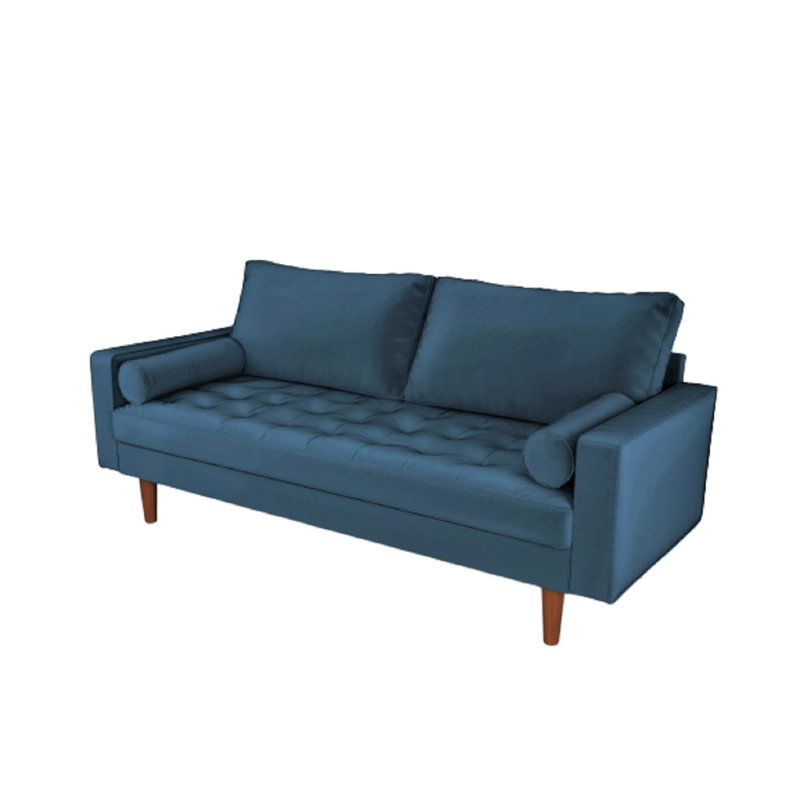 Canapé à accoudoirs carrés en velours 69,6 po Edora, Velours bleu bruxellois