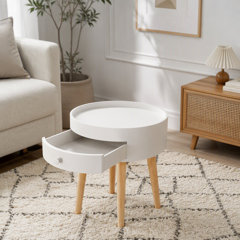 Table de chevet avec tiroir de rangement et pieds en chêne